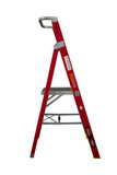 Side view of a red Staruiju fiberglass stepladder with five steps.