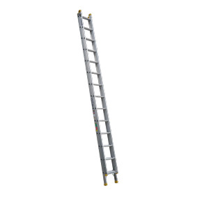 Aluminium extension ladder with 14 rungs, 150kg load capacity.