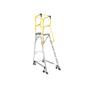 Bailey aluminium order picking platform featuring yellow handrails.