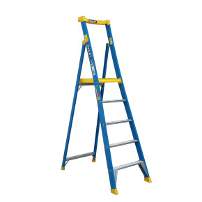 Bailey Pro FG Platform Ladder with five steps in blue and yellow.