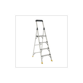 Four-step aluminium platform step stool featuring rubber feet.