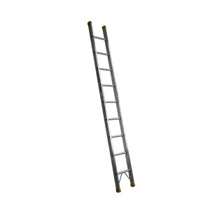 Aluminium ladder with nine rungs and slip-resistant PVC feet.