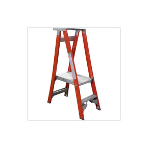 Fibreglass Indalex Pro Series two-step platform ladder with safety features.