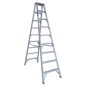 Indalex 2.7M industrial aluminium double-sided ladder with seven steps.