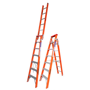 Indalex fibreglass ladder, extends from 2.1m to 3.8m.