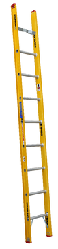Indalex 4.3M fibreglass single ladder with aluminium steps.