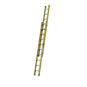 Indalex 3.3M-5.2M fibreglass extension ladder with dual side ropes.
