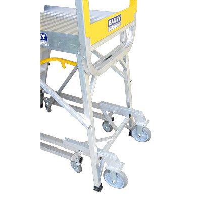 Rear tilt castor accessory kit on a Bailey access platform ladder.
