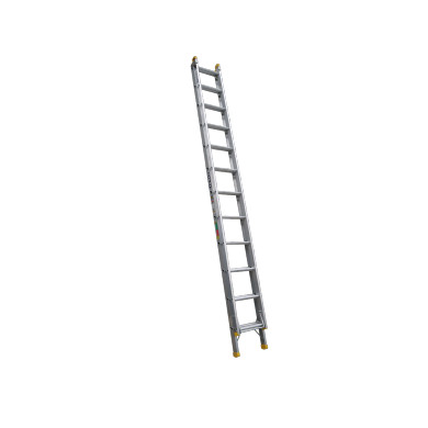 Aluminium extension ladder with 12 rungs and 150kg load capacity.