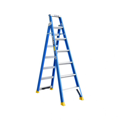 Fibreglass dual-purpose ladder with tree pole support, 150 kg rated.
