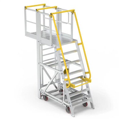 Star ADJ P7 7-Step Aluminium Platform with Safety Yellow Railing, 400kg Load Capacity