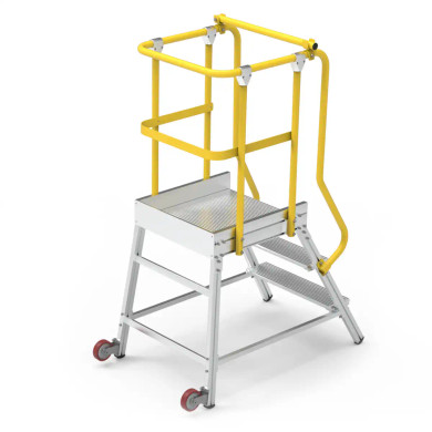 Aluminium order picker featuring a 900mm platform height and safety rails.