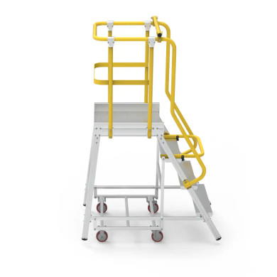 Aluminium order picker featuring a compact frame and safety rails.