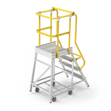 Aluminium order picker featuring a compact frame and safety rails.