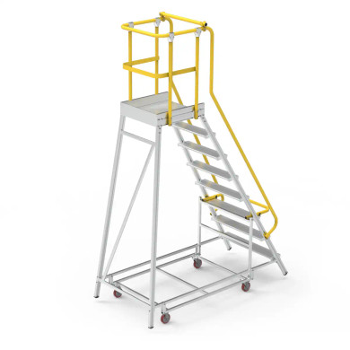 Aluminium order picker platform with safety rails, height 2400mm.