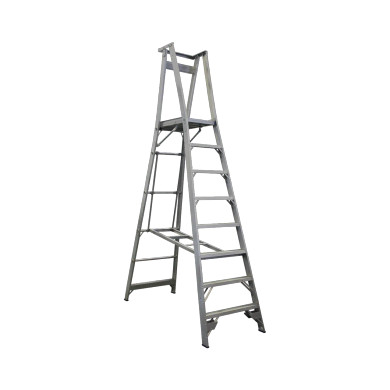 Aluminium 2.4m platform ladder featuring multiple steps and a sturdy frame.