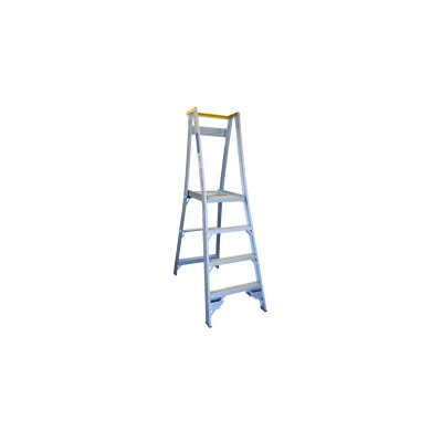 Heavy-duty aluminium platform ladder with five steps.