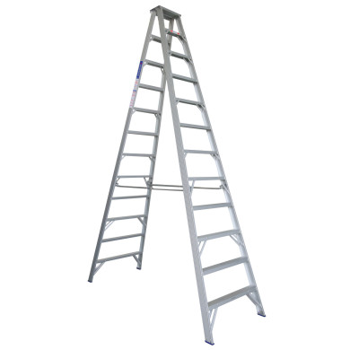 Indalex 3.7m industrial aluminium double-sided step ladder.