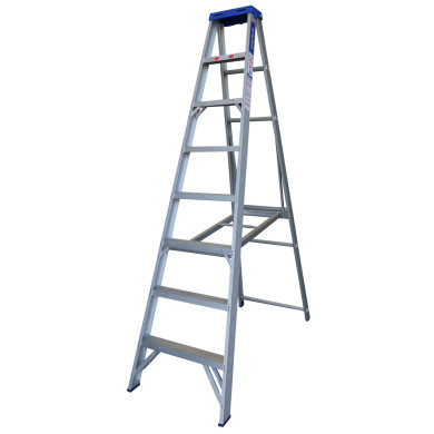 2.4M Indalex Pro Series single-sided aluminium step ladder.