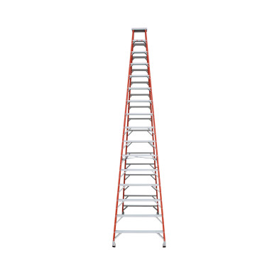 Indalex 4.9M Pro Series double-sided fibreglass ladder with 16 steps.