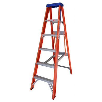 Heavy-duty 1.8M Indalex fibreglass single-sided ladder with six steps.