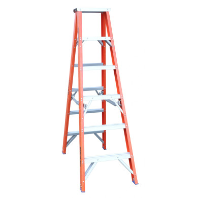 Indalex 1.8M fibreglass double-sided step ladder with six steps.