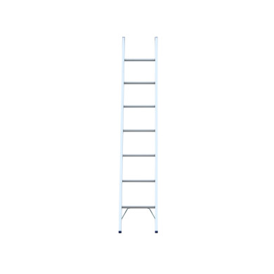 Aluminium single ladder with eight rungs for industrial use.