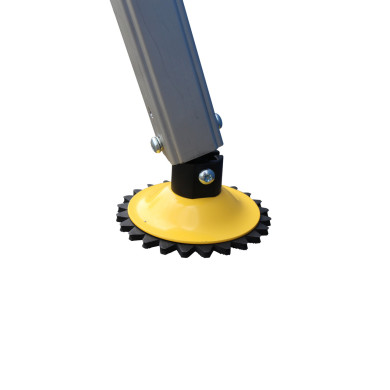 Close-up of the swivel pad foot on an Indalex industrial ladder.