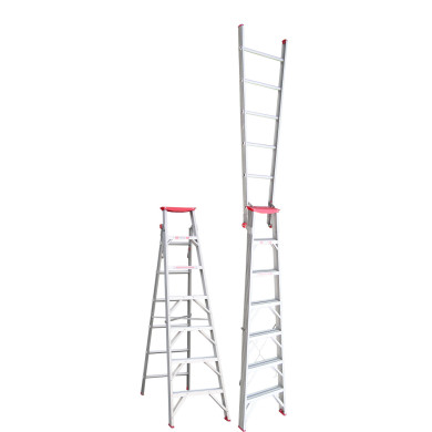 Indalex aluminium ladder shown in both step and extended positions.