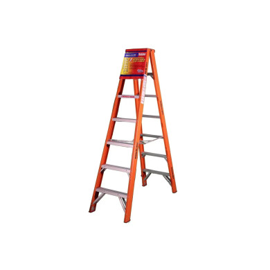 Indalex 2.1m fibreglass double-sided step ladder with six steps.