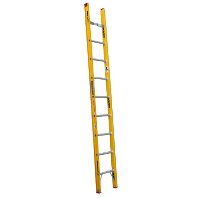 Indalex 3.0M fibreglass single ladder with aluminium rungs and components.
