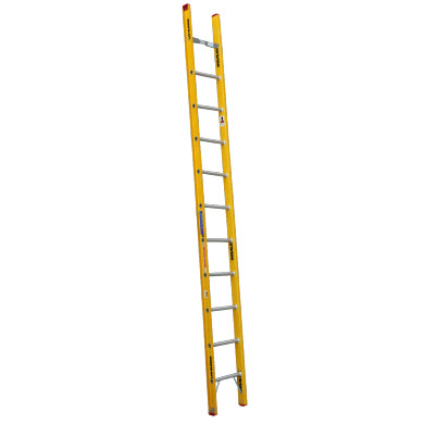 Indalex 3.7M fibreglass tradesman ladder with aluminium steps.