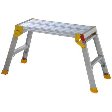 Aluminium work platform with a 0.7m x 0.3m surface and foldable legs.