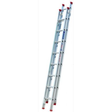 Indalex Tradesman extension ladder featuring red rubber caps.