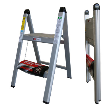 Lightweight aluminium 2-step stepladder designed for home use.