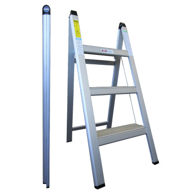 Three-step aluminium ladder with a separate side rail.