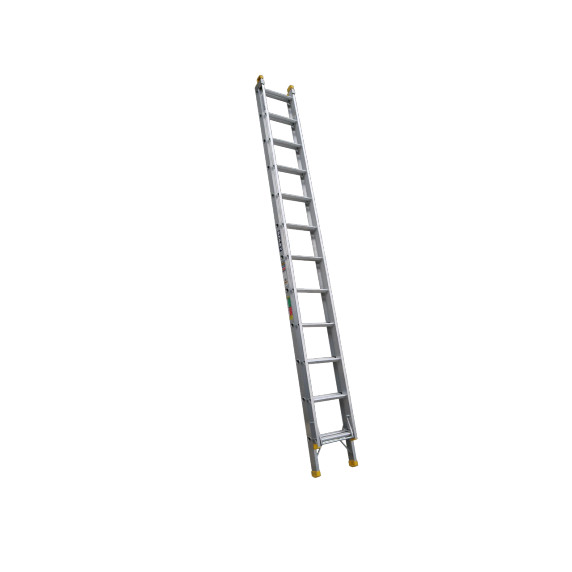 Aluminium extension ladder with 12 rungs and 150kg load capacity.