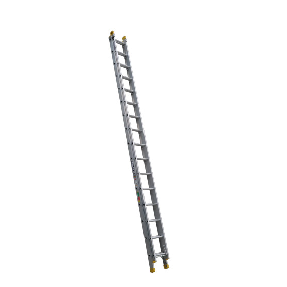 Aluminium extension ladder with 16 rungs and 150kg load capacity.