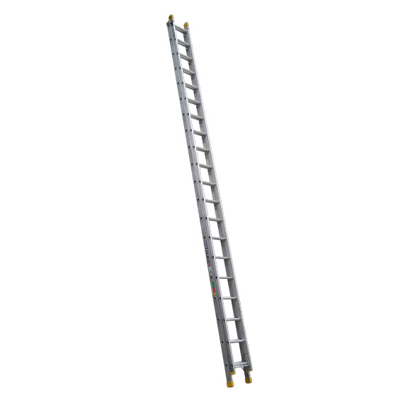 Heavy-duty aluminium extension ladder with 20 rungs.