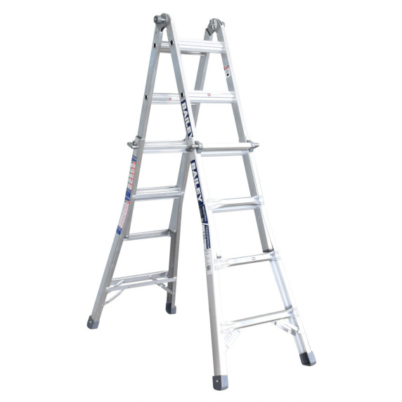 Adjustable multi-purpose aluminium ladder with a sturdy design.