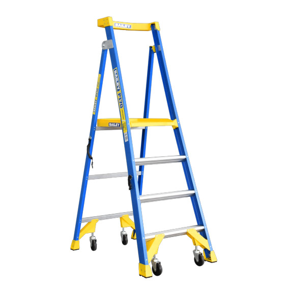 BAILEY Fibreglass P170 4-step ladder in blue and yellow.