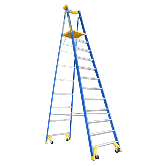 Bailey P170 fibreglass platform step ladder with wheels.