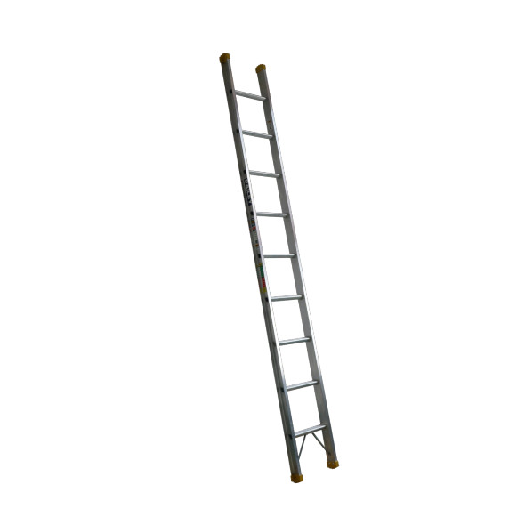 Aluminium ladder with nine rungs and slip-resistant PVC feet.