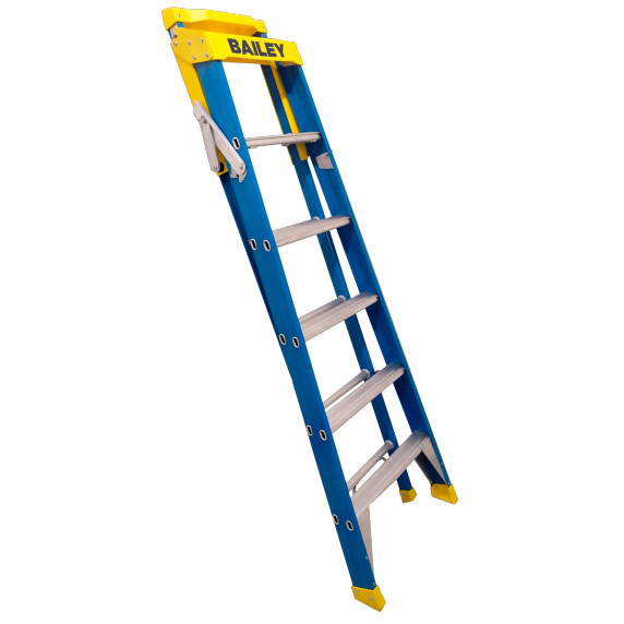 BAILEY Pro Fibreglass FSE6 ladder featuring integrated slides and anti-slip boots.