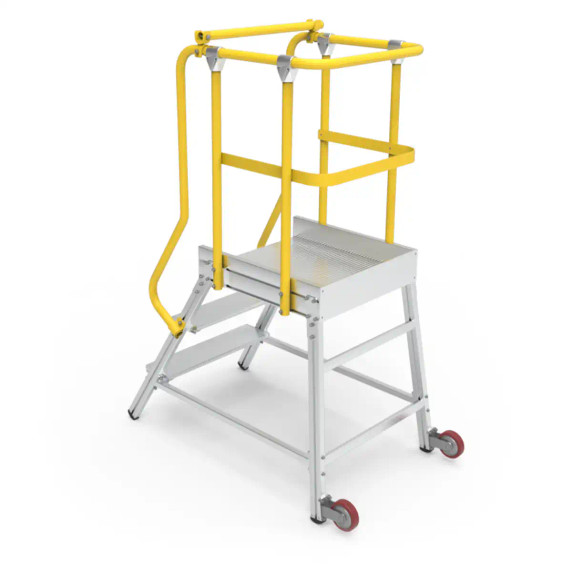 Aluminium order picker featuring a 900mm platform height and safety rails.
