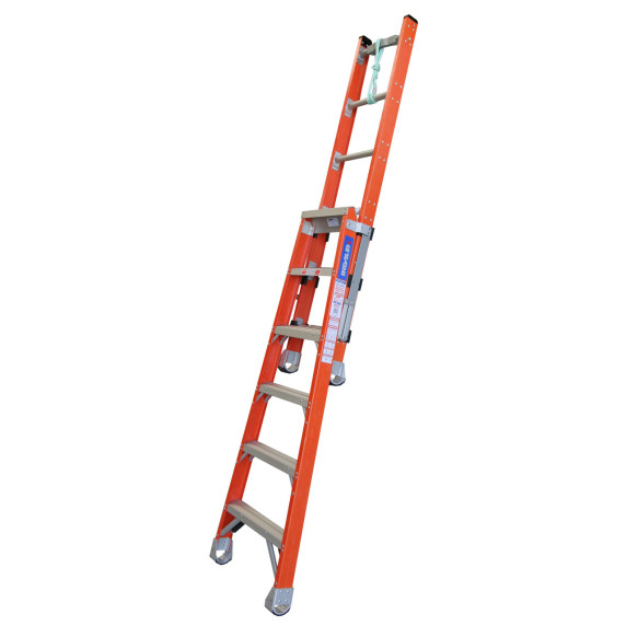 Indalex Pro Series fibreglass step extension ladder, 1.8m-3.0m, orange.