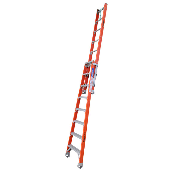 Indalex Pro Series fibreglass extension ladder, adjustable 2.4M-4.1M.