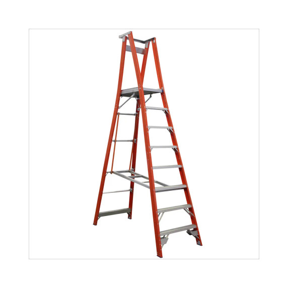 Fibreglass platform ladder with eight steps, supports up to 180kg.