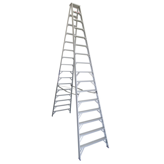 Aluminium 4.9M double-sided step ladder with 16 heavy-duty steps.