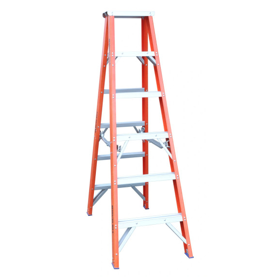 Indalex 1.8M fibreglass double-sided step ladder with six steps.